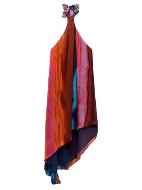 Zara Beaded Halter Neck Scarf-Style Dress in Magenta, Teal & Navy